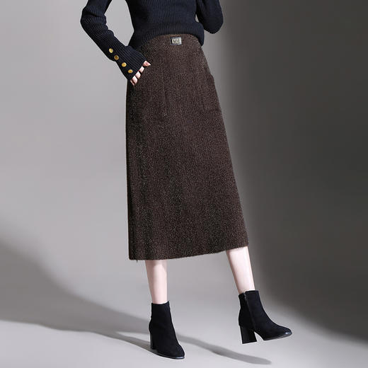 MYX-YGLR-1232-L垂感修身针织毛线裙弹力直筒裙中长款显瘦修身包臀裙秋冬款半身裙 商品图2