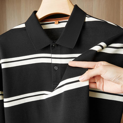 【新款DDP】大依优型大码条纹长袖Polo衫翻领男装加肥加大体恤大号上衣胖子弹力休闲商务 商品图9