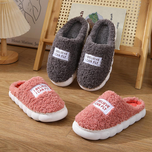 雀说 冬季新款加绒加厚毛毛拖鞋女情侣室内防滑厚底拖鞋LY-119 商品图3