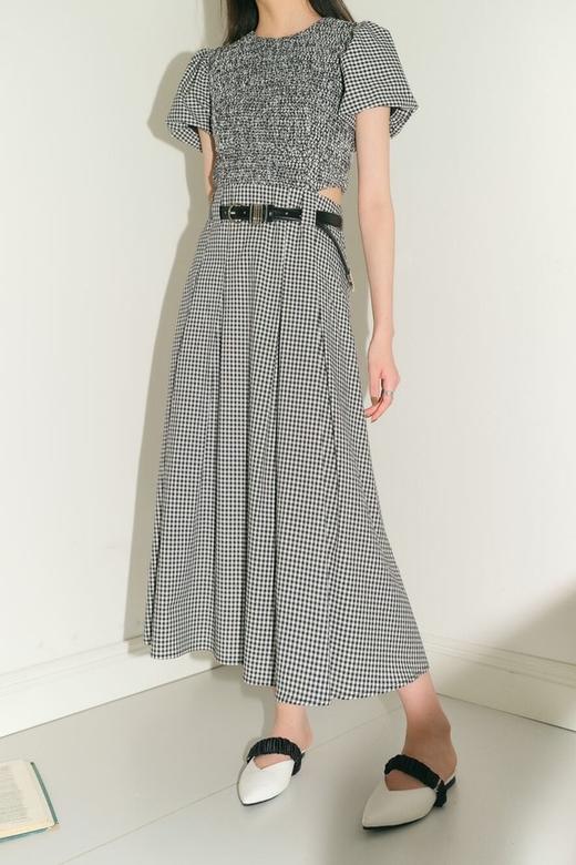 ANSUABEL 个性镂空格纹泡泡袖衣裙（不含腰带） 18589 商品图5