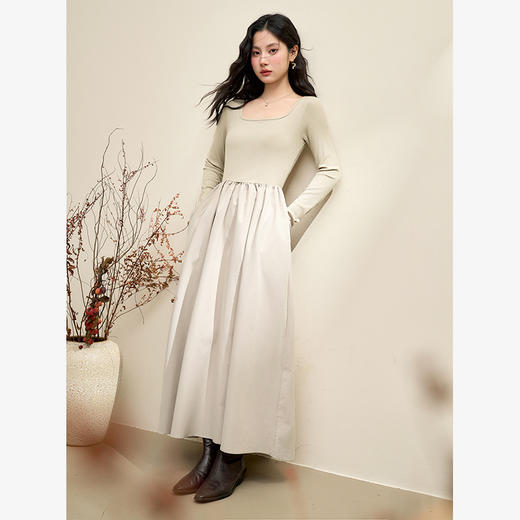 西遇法式赫本风黑色连衣裙女秋季新款掐腰时尚方领A字长裙SS140727 商品图4