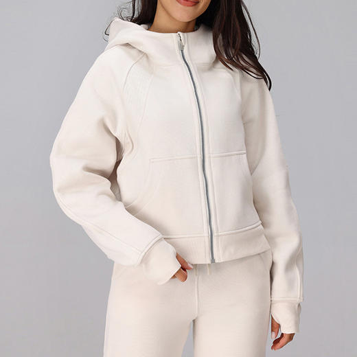 跃牌【瑞幸系列】宽松秋冬休闲卫衣Scuba全拉链连帽衣瑜伽服健身服女加绒跑步外套HWT014 商品图2