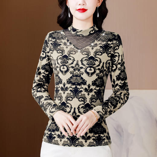 SMZ30647 2024秋季新款半高领印花打底衫名媛风气质妈妈修身百搭长袖T恤女 商品图3