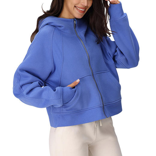 跃牌【瑞幸系列】宽松秋冬休闲卫衣Scuba全拉链连帽衣瑜伽服健身服女加绒跑步外套HWT014 商品图4