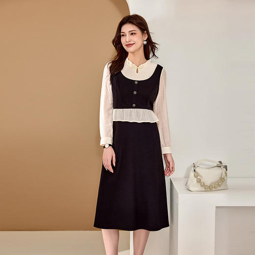 奢姿大码女装2025秋季减龄盘扣荷叶边裙子胖妹妹时尚木耳领连衣裙9943826661 商品图1