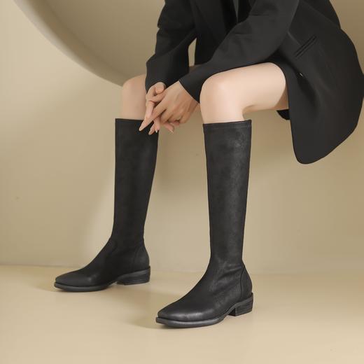 westory2024年秋冬新款优雅风平跟百搭及膝高靴S24DQ84551 商品图4