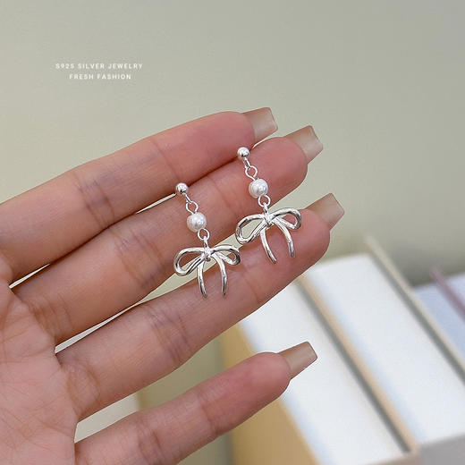 【蝴蝶结】S925银圆珠丝带镂空耳饰【YXS-E4447】 商品图1