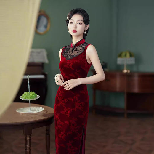 秋款改良老上海旗袍，日常民国风修身无袖红色气质XL1105 商品图3