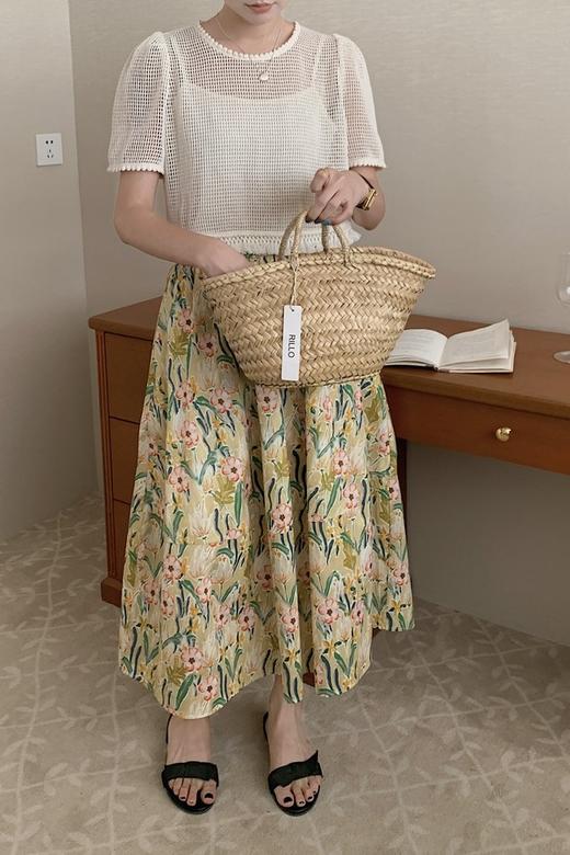 SUMMER & SAGE 杏色镂空流苏上衣花朵半裙套装 18587 商品图2