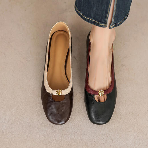 【预售5天】法式晚风单鞋平底软皮，方头浅口一脚蹬百搭瓢鞋时尚鞋LGYZNX&3052 商品图1