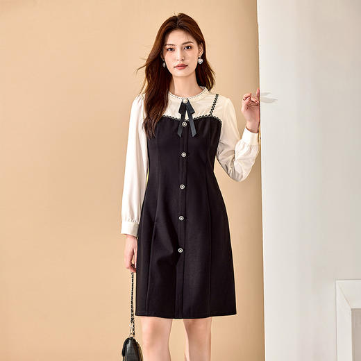 8/3奢姿大码女装2024秋季蝴蝶结减龄裙子胖妹妹拼接假两件时尚连衣裙9943826598 商品图2