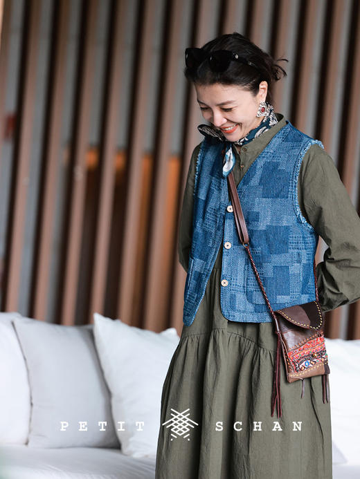 PETIT SCHAN小闪 CLO#455 rice fragrant 稻香 棉感拼接牛仔文艺马甲 商品图1