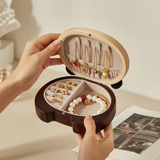 初心| 萌趣熊猫首饰盒便携随性实木 商品图3