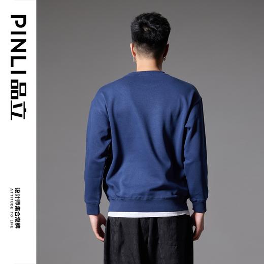 PINLI品立秋季新款仙鹤祥云烫钻卫衣男国潮休闲宽松圆领上衣BG243109006 商品图9