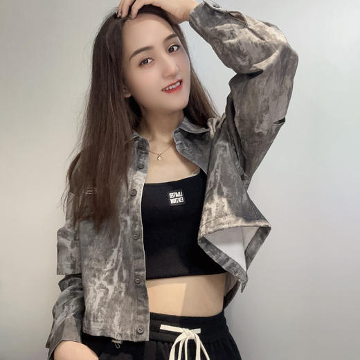 Z1-4翻领袖子割破短款长袖衬衫40801（灰） 秋季 343040280321 商品图1