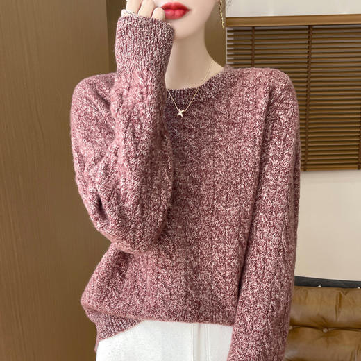 丁摩  100%绵羊毛圆领套头麻花绞花针织打底衫毛衣M2-346 商品图10