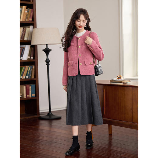 【年货节】熙世界小香风90白鸭绒外套小个子2025冬季新款粗花呢短款羽绒服 商品图4