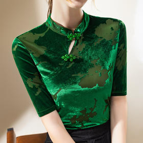 新中式中袖t恤盘扣丝绒洋气小衫XY-T3Q0653-CS