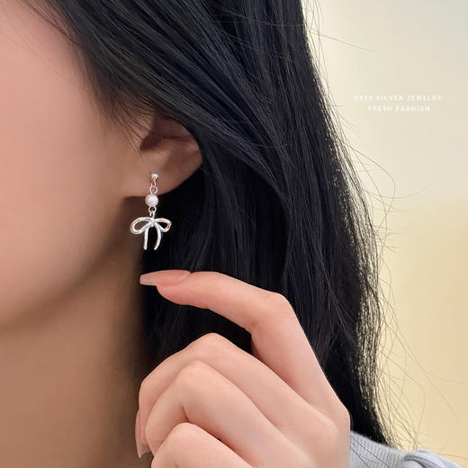 【蝴蝶结】S925银圆珠丝带镂空耳饰【YXS-E4447】 商品图3