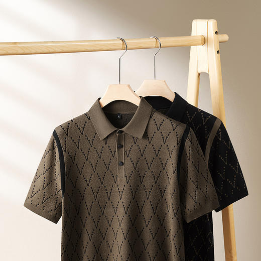 【新款DPF】大依优型翻领毛衣针织短袖背心休闲针织衫毛背心满印字母加肥加大上衣男士胖子大码毛衫t恤打底 商品图2