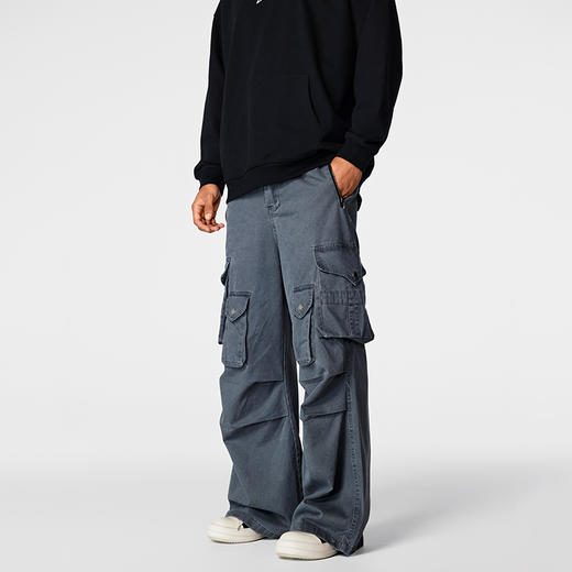 【Achock官方店】美式街头洗水做旧工装裤口袋直筒重工休闲阔腿裤 商品图0