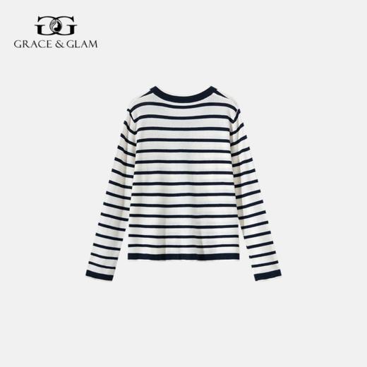 Grace&Glam 松弛感条纹羊毛圆领开衫 商品图1