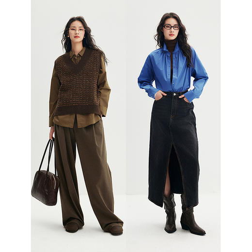 棉仓356604012-小方领碎褶纸质府绸衬衫 商品图4