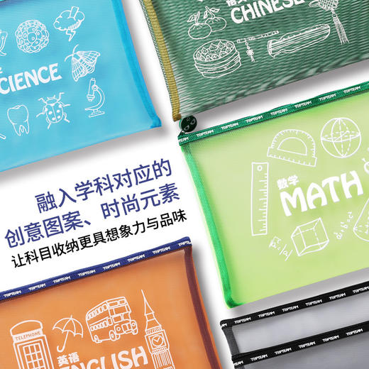 麦思考创意图案科目分类收纳文具袋 提升效率分类收纳拉链袋 商品图2