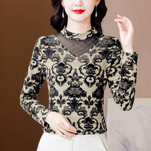 SMZ30647 2024秋季新款半高领印花打底衫名媛风气质妈妈修身百搭长袖T恤女 商品图1