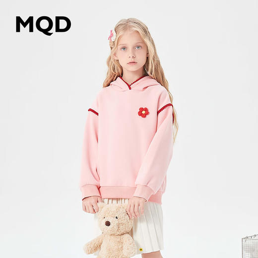 【MQD】童装女大童冬新款学院风甜美连帽加绒卫衣 商品图1