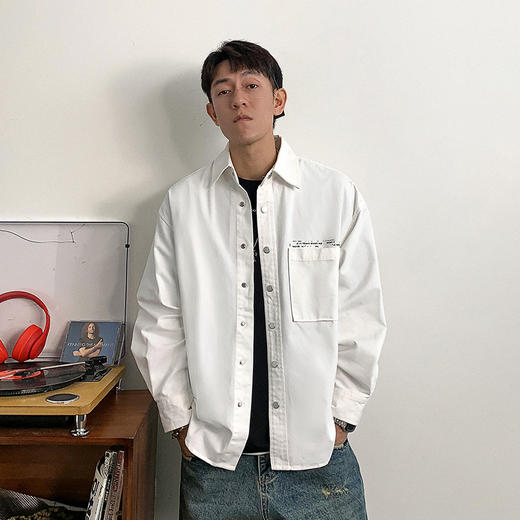徐太浪拼接口袋长袖衬衫男春秋潮牌男装休闲日系纯色透气衬衣外套 商品图1