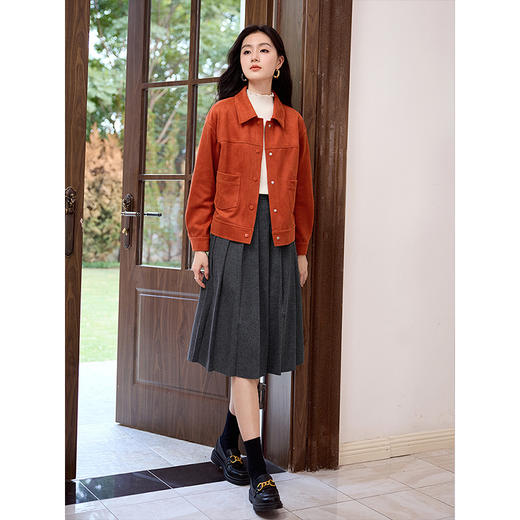 【年终特卖】熙世界灰色百褶裙秋冬中长款2025新款高腰显瘦a字裙毛呢半身裙 商品图3