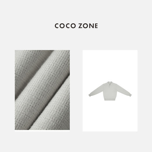 COCO ZONE羊毛织一粒扣翻领短款长袖毛针织衫上衣23C30597 商品图2