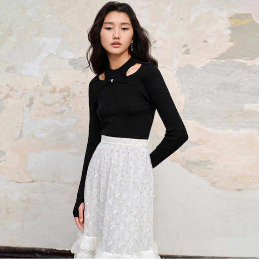 黑色解构镂空套头针织长袖修身上衣女MC88SW511A90 商品图2