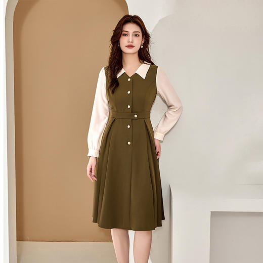 8/10奢姿大码女装2024秋季气质翻领拼接连衣裙胖妹妹纽扣设计时尚裙子9943855010 商品图2