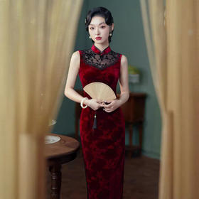 秋款改良老上海旗袍，日常民国风修身无袖红色气质XL1105