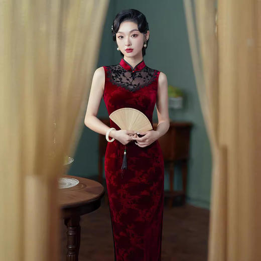 秋款改良老上海旗袍，日常民国风修身无袖红色气质XL1105 商品图0