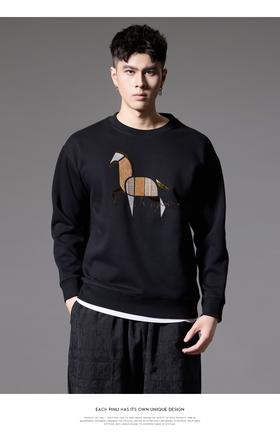 PINLI品立2024秋季新款宽松廓形套头卫衣男士潮牌拼布马休闲上衣BG243109001