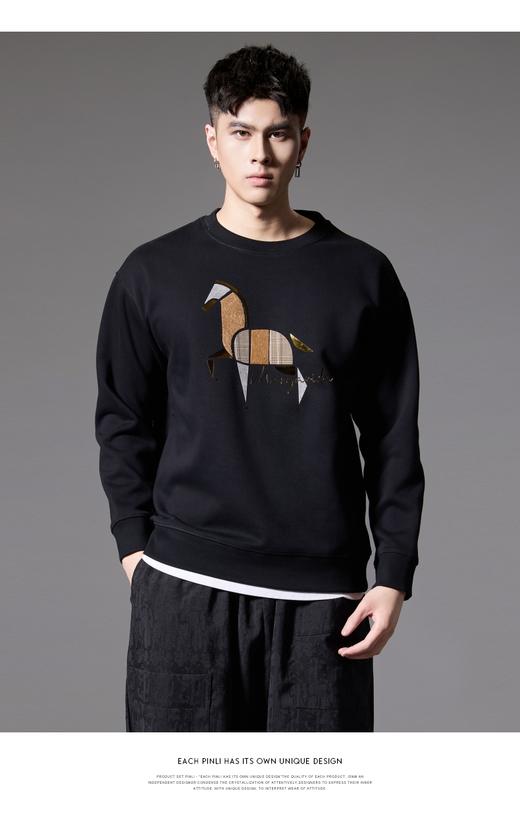 PINLI品立2024秋季新款宽松廓形套头卫衣男士潮牌拼布马休闲上衣BG243109001 商品图0