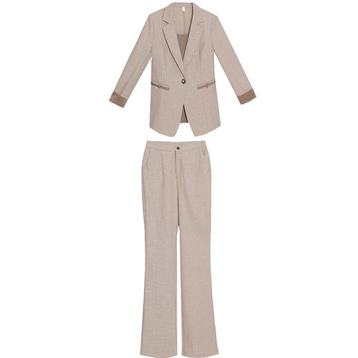 QYM-YM-B98809-Y时尚气质三件套春秋新款女装西装外套内搭小衫+直筒长裤职业套装 商品图4