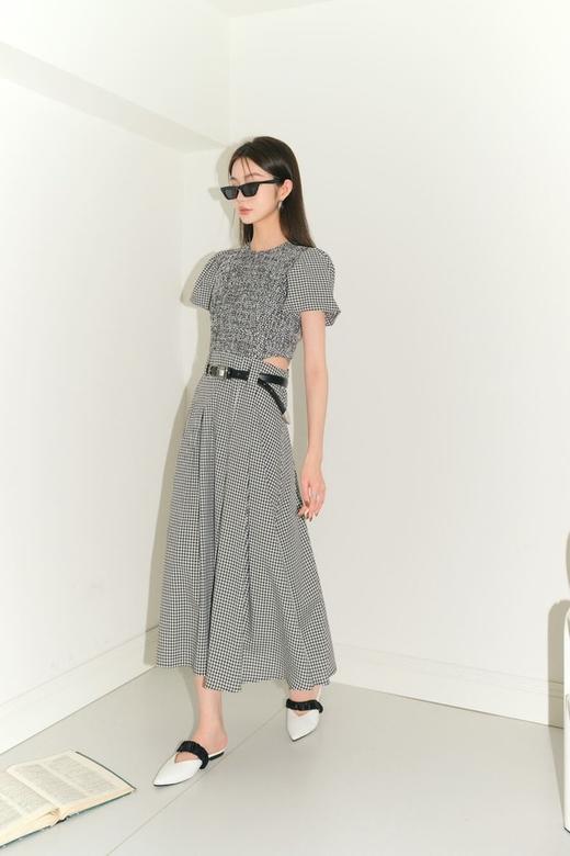 ANSUABEL 个性镂空格纹泡泡袖衣裙（不含腰带） 18589 商品图8