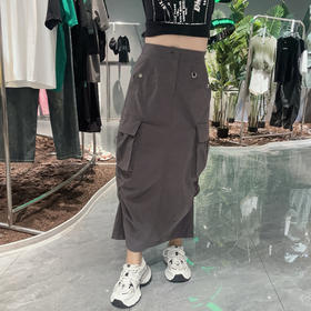 MZ侧边双口袋抽褶工装长半裙40710（灰） 秋季 942190200321