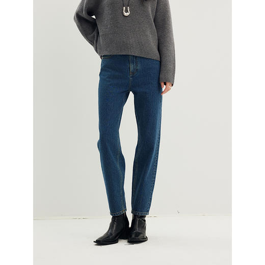 棉仓356619010-大理石纹marble盐缩棉感斜纹复古陨石灰蓝牛仔裤九分牛仔裤 商品图1