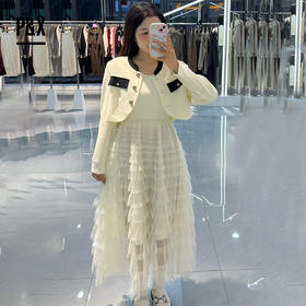 P&X设计师女装秋季新款温柔小香风名媛套装长裙 824314190 杏色