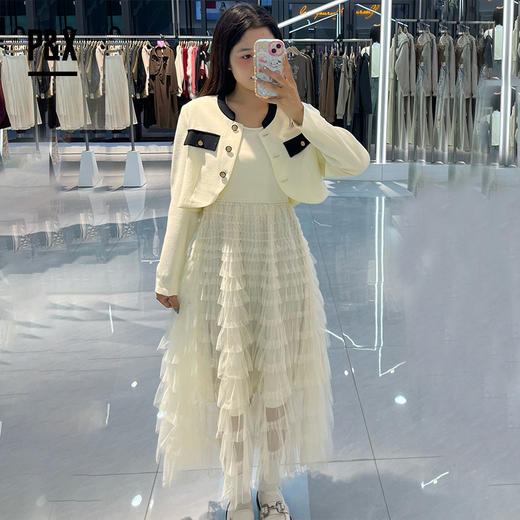 P&X设计师女装秋季新款温柔小香风名媛套装长裙 824314190 杏色 商品图0