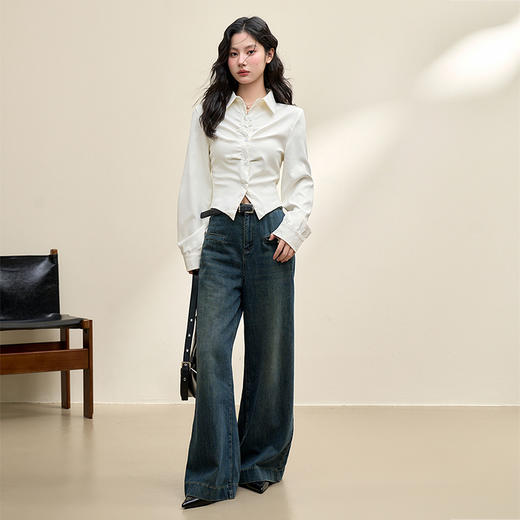 西遇HK小众设计感掐腰白衬衫秋季新款女轻奢高级感法式上衣SS140740 商品图1