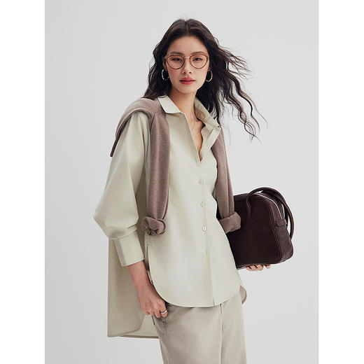 棉仓357604002-弧摆结构男友风衬衫 商品图2