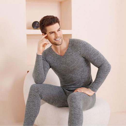 【澳洲天然羊毛，积蓄阳光热浪】秋冬新款羊毛蚕丝保暖内衣套装 女生无痕加厚男士秋衣秋裤 情侣圆领V领内衣套装-QQ 商品图3