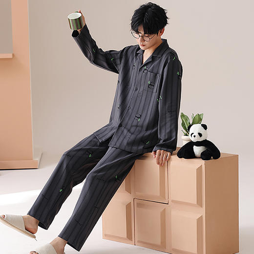 可人儿春秋季情侣纯棉睡衣韩版开衫翻领男女士长袖*家居服套装 商品图6