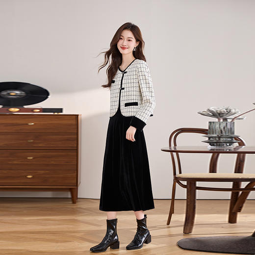 时尚气质小香风，两件套装金丝绒连衣裙HR-2451 商品图3